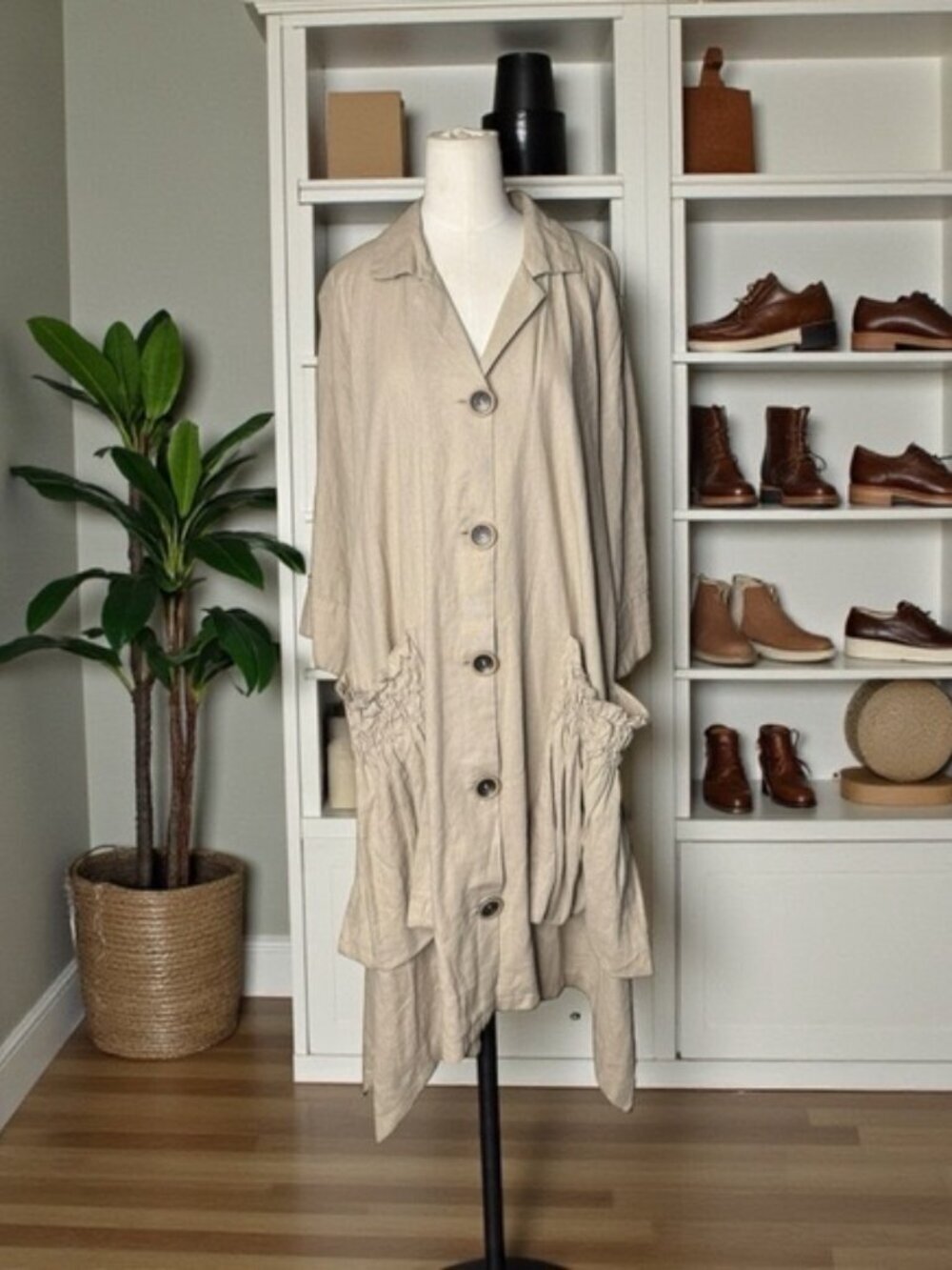 Cynthia Linen Blend Oversized Button-Front Dress | Relaxed Fit Neutral Layering